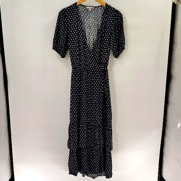 Knox Rose Black White Square Dot Wrap Dress Size Small Short Sleeve Flowy - Picture 1 of 10
